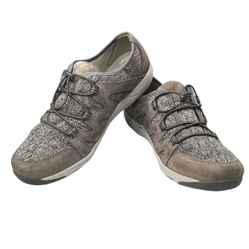 Dansko Holland Sneaker EU 41 Taupe Suede Leather Mesh Bungee Lace Arch Comfort